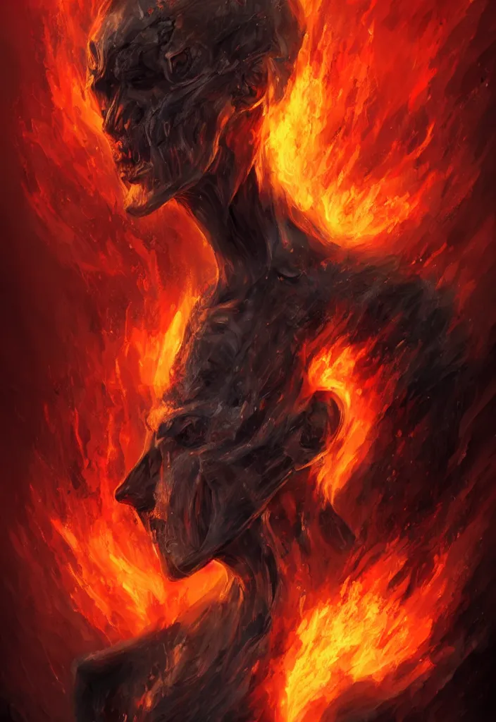 Prompt: a portrait of sandman as a demon in a fiery hell, eerie, dark, magical, fantasy, trending on artstation, digital art.