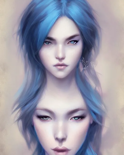 Image similar to Portrait by Charlie Bowater and Ross Tran, blue hair, soft colors, pastels