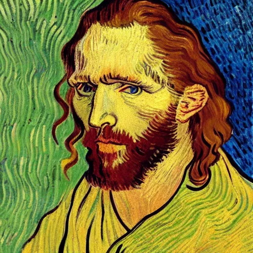 Prompt: portrait of jesus christ talking on the phone, style of van gogh