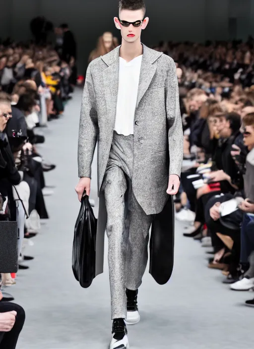 Image similar to hyperrealistic and heavy detailed balenciaga runway show of slender man, leica sl 2 5 0 mm, vivid color, high quality, high textured, real life