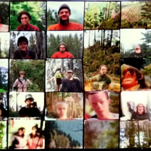 Prompt: !dream a screen capture of found footage video left behind by a missing hiker in 1986