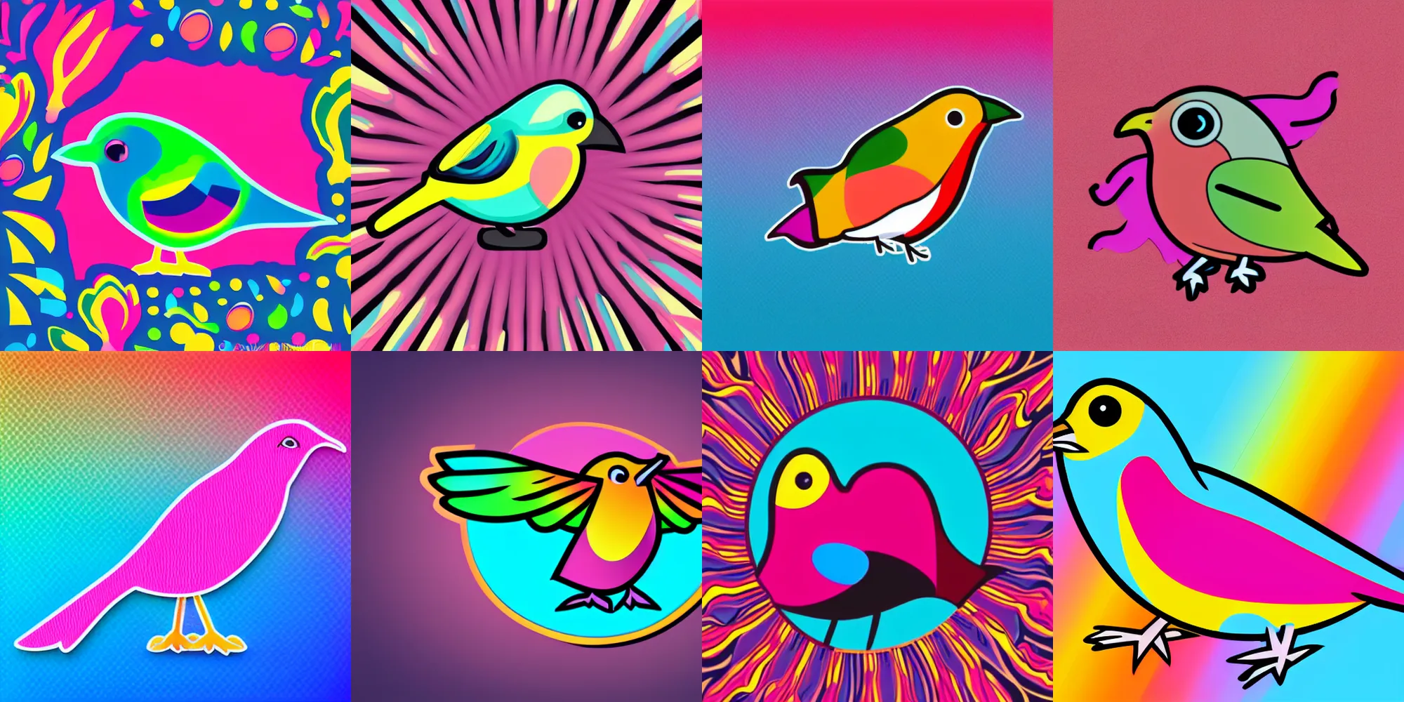 Prompt: cartoonish multicolored bird, gradient effect, sticker illustration