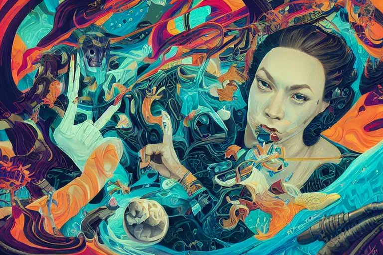 Image similar to traveling the river styx, tristan eaton, victo ngai, artgerm, rhads, ross draws