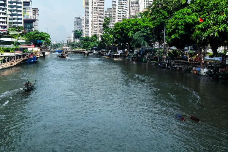 Image similar to photo of a very clean pasig river in the philippines with crystal clear water, high definition, tourism media