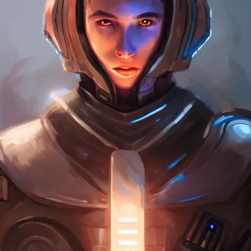 Prompt: portrait of an teenager in mechanized body armor with a glowing black laser sword, D&D, fantasy, elegant, hopeful, muscular, highly detailed, digital painting, artstation, concept art, smooth, sharp focus, illustration