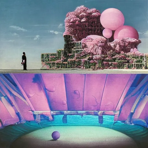 Image similar to scifi, liminal spaces, party balloons, checkered pattern, David Friedrich, award winning masterpiece with incredible details, Zhang Kechun, a surreal vaporwave vaporwave vaporwave vaporwave vaporwave painting by Thomas Cole of an old pink mannequin head with flowers growing out, sinking underwater, highly detailed