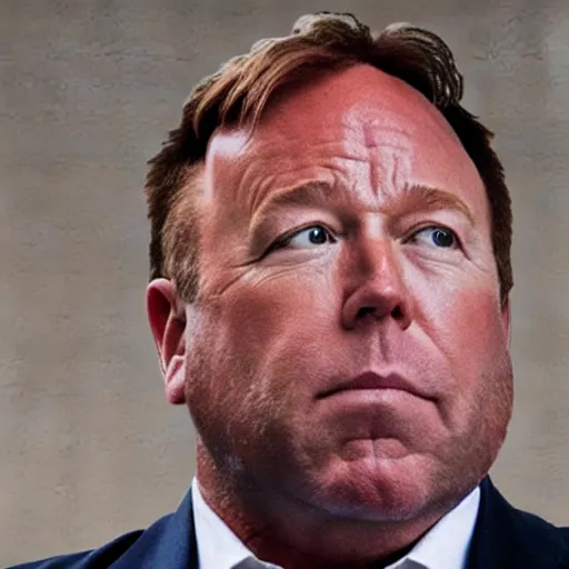 Image similar to photograph of alex jones realizing he is going to prison.