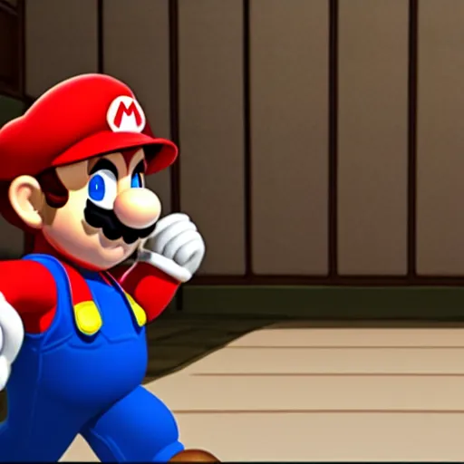 Image similar to mario trying to escape a room filling with smoke