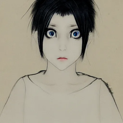 Prompt: Yoshitaka Amano realistic illustration of an anime girl with short white hair and black eyes wearing tuxedo, abstract black and white background, film grain effect, highly detailed, Renaissance oil painting