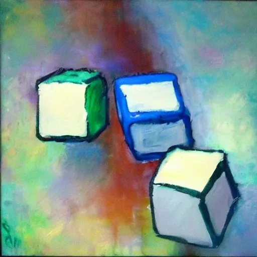 Image similar to beautiful impressionist painting of companion cube