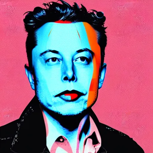 Prompt: the portrait of depressed elon musk shedding a tear, colorful pop art, modern art, by andy warhol