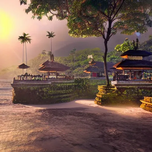 Image similar to A beautiful, perfect, impressive, amazing concept art digital CG painting of a place in Bali, trending on ArtStation, Unreal Engine