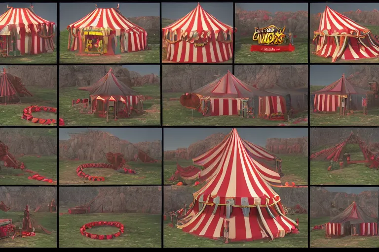 Image similar to 3d sculpt of a huge evil circus tent, artstaton, League of Legends, red dead redemption2, overwatch, digital illustration