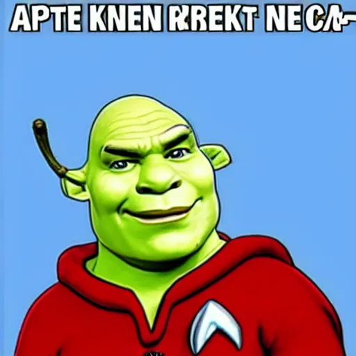 Prompt: Shrek as captain Picard in Startrek the next generation