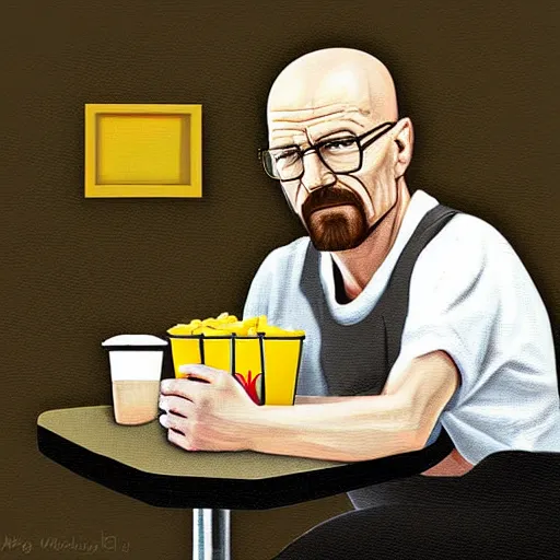 Image similar to oil digital painting of walter white at mcdonalds by ina wong