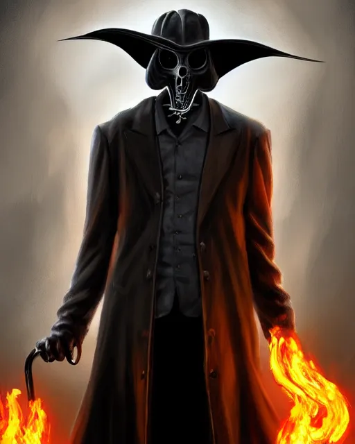 Image similar to a very elegant beautiful outstanding oil painting of a plague doctor as ghost rider, ghost rider skull showing, 4 k, unreal engine 5, digital art, dramatic lighting, artstation, in the style of ghost rider comic