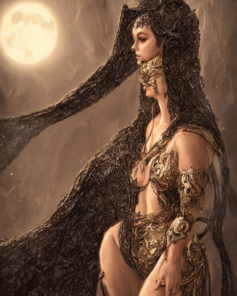 Image similar to a portrait of a dark souls roman goddess in a while silk robe in the moonlight covered in snakes , intricate, elegant, highly detailed, painting, trending on artstation, concept art, by artgerm,