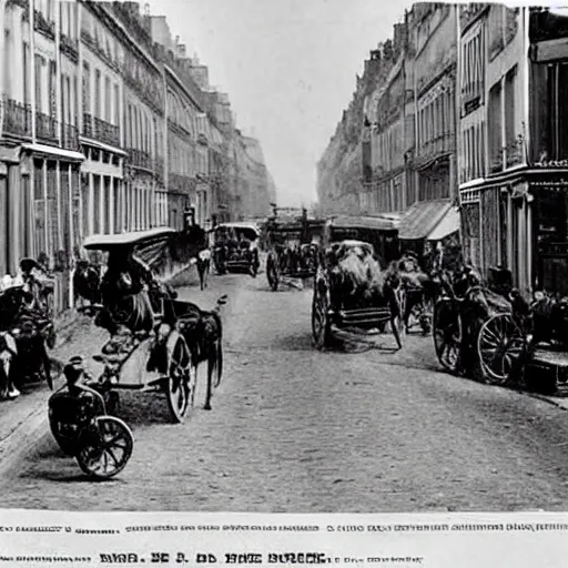 Prompt: une rue de paris vide avec des voitures garees en 1 8 5 5