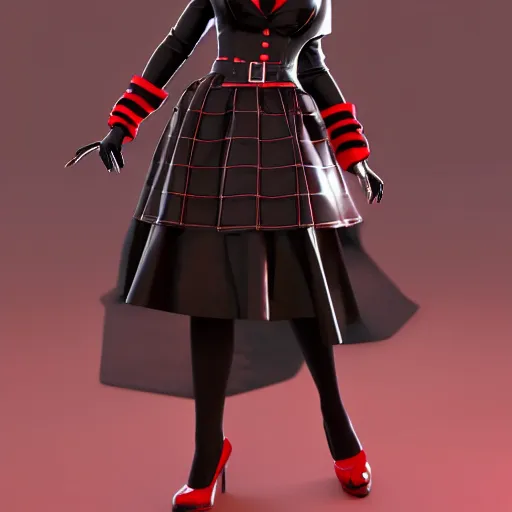 Prompt: curvy feminine hot goth cutie with sublime modest elegant checkered red-black leather dress, leather stockings, cgsociety, photorealistic, comfy ambience, idealistic, 16k, smooth, sharp focus, trending on ArtStation, volumetric lighting, fully clothed, worksafe
