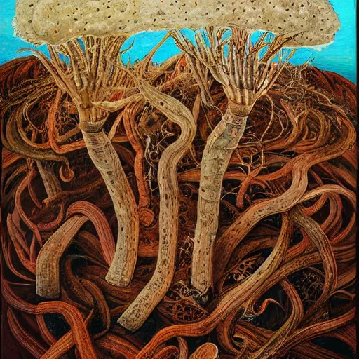 Image similar to traniphobia depicted, an epic dobri dobrev painting, fungus that consumes fermentable sugars in the wort