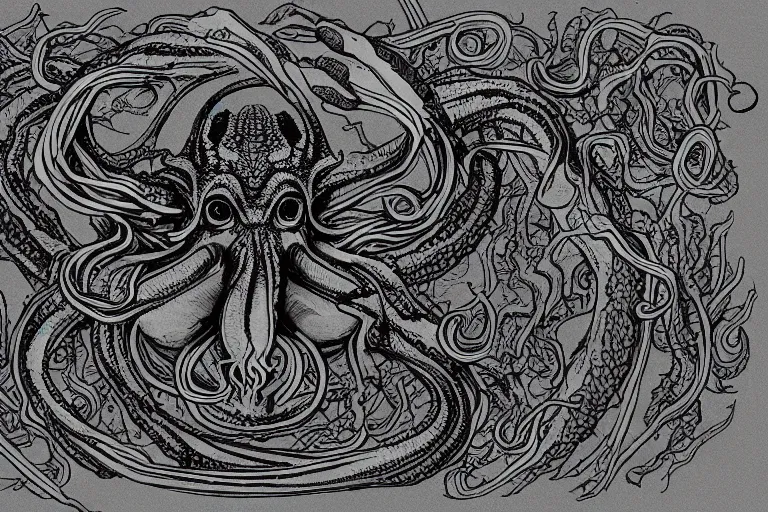 Image similar to an ai refer of cthulhu being rendered by and ai infinity deep