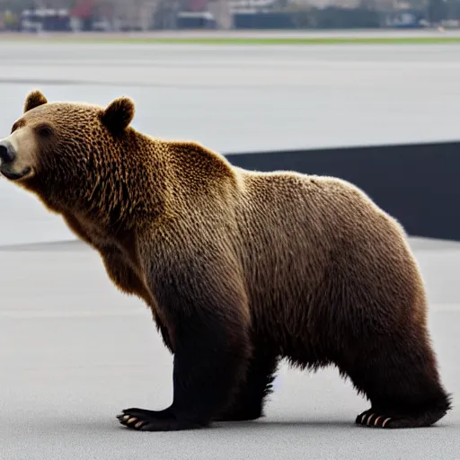 Prompt: a bear on a runway