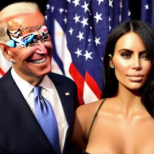 Prompt: joe biden hugging kim kardashian