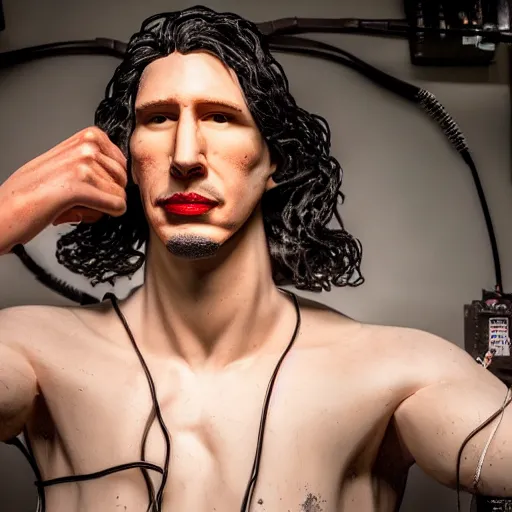 Image similar to animatronic Adam Driver, exposed wires, photo, Stan Winston studios, detailed, 4k