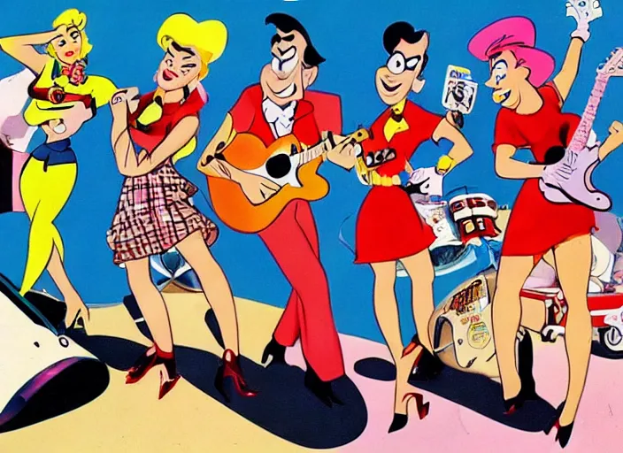 Image similar to hanna barbera cartoon, rockabilly, 1950s