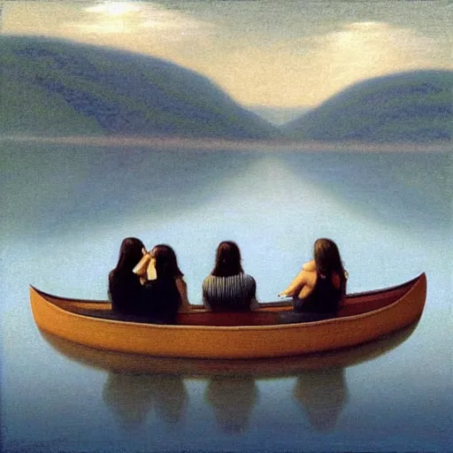 girls sitting in canoe on the hudson river drinking | Stable Diffusion ...