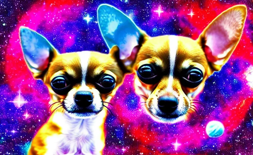 Image similar to Cosmic Chihuahua, colossal cute dog swimming the colorful nebulae, canine galaxy, dog star.