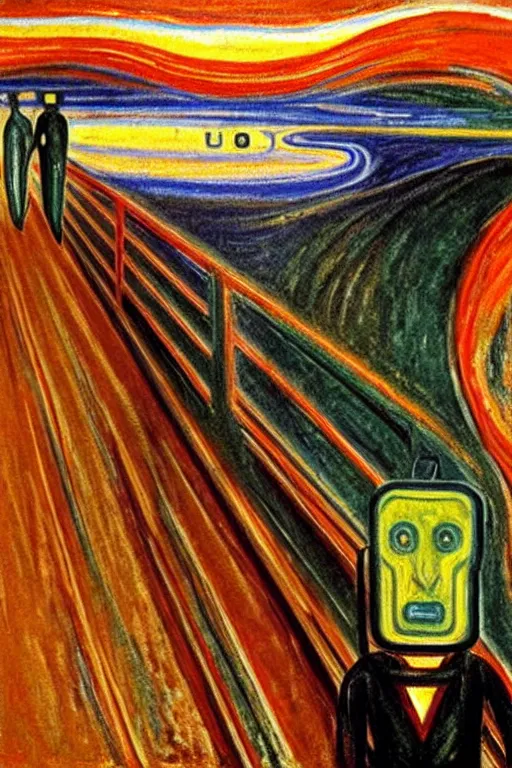 Image similar to the visionary robot, oil painting by edvard munch