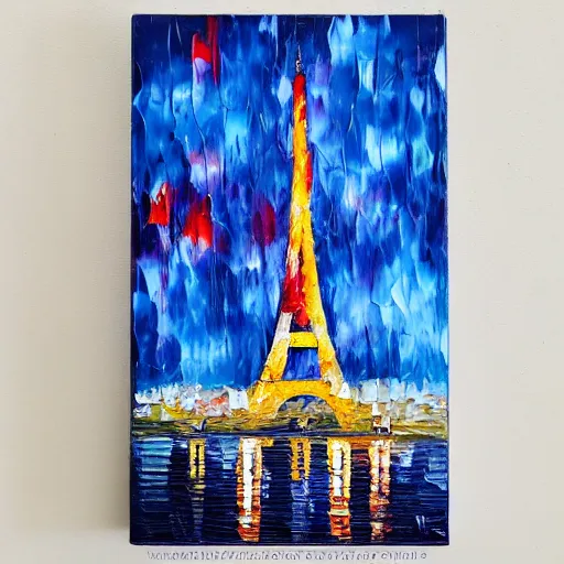 Image similar to palette knife oil painting of paris in outer space