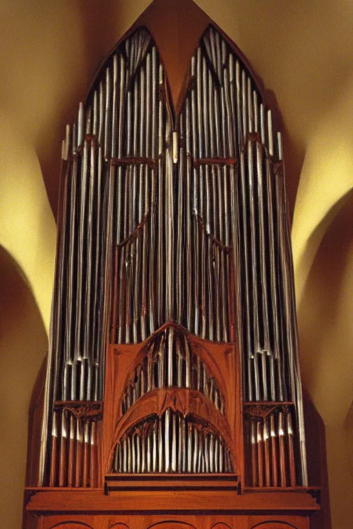 Prompt: pipe organ gothic by grant wood, carpenter gothic