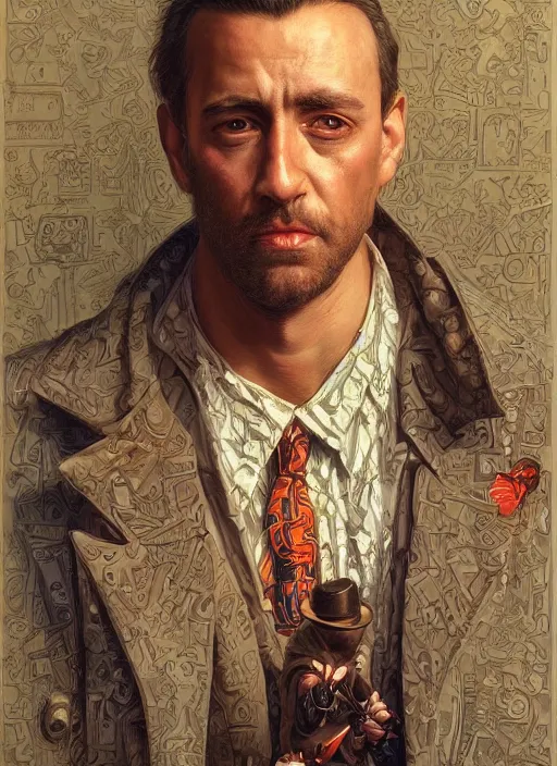 Image similar to portrait of Gonzo in Society (1989), intricate, highly detailed, centered, digital painting, artstation, concept art, textured, smooth, sharp focus, illustration, artgerm, donato giancola, Joseph Christian Leyendecker, WLOP, Artgerm