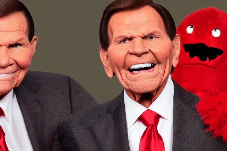 Prompt: kenneth copeland as a massive red satin monster