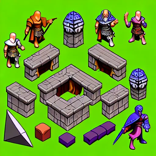 Image similar to dungeons and dragons game spritesheet, isometric