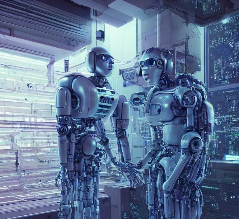 Prompt: hyperrealism stock photography of highly detailed stylish robot in sci - fi style by gragory crewdson and katsuhiro otomo, mike winkelmann with many details by josan gonzalez working at the highly detailed data center by mike winkelmann and laurie greasley hyperrealism stock photo on dsmc 3 system rendered in blender and octane render