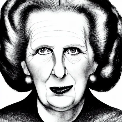Image similar to illustration of Margaret Thatcher by Hans Rudi Giger, 8k high definition high quality
