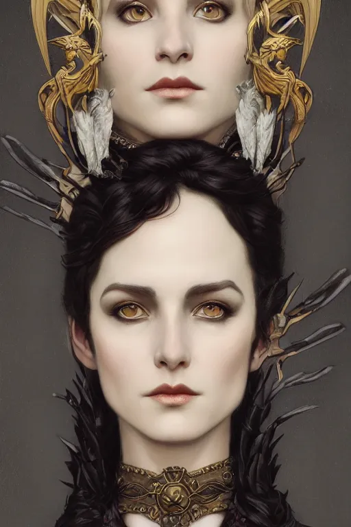 Image similar to a portrait of the Raven Queen, bored, illustration, dramatic lighting, soft details, painting oil on canvas, art nouveau, octane render, HDR, 4k, 8k, HD, by Edmund Blair Leighton, Brom, Charlie Bowater, trending on artstation, Tom Bagshaw faces by otto Schmidt