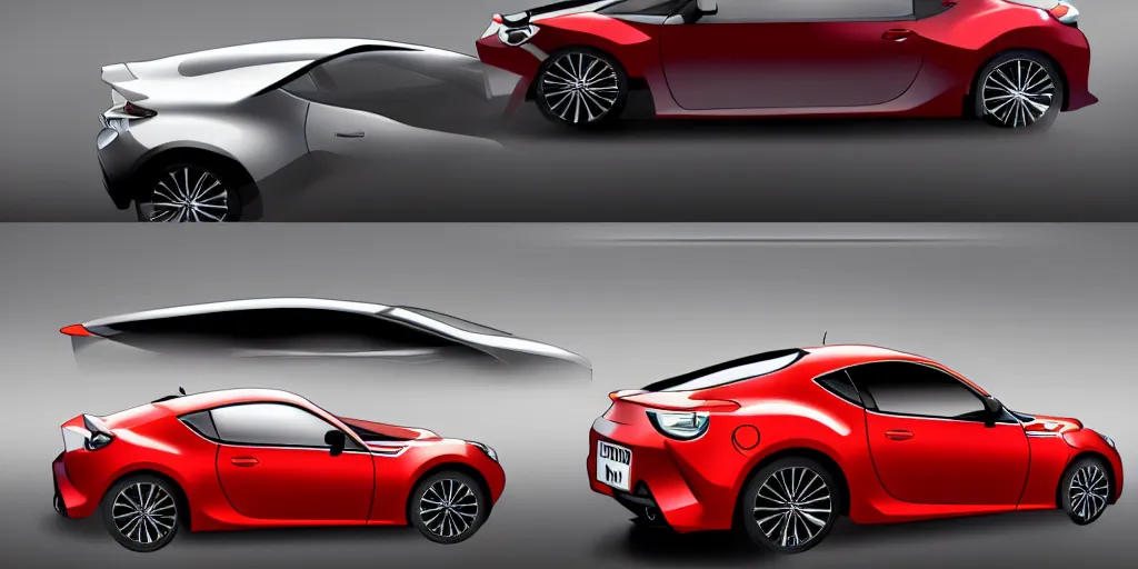 Image similar to hybrid design of Toyota gt86 2015 and Aston Martin 2022. No background, concept art style.