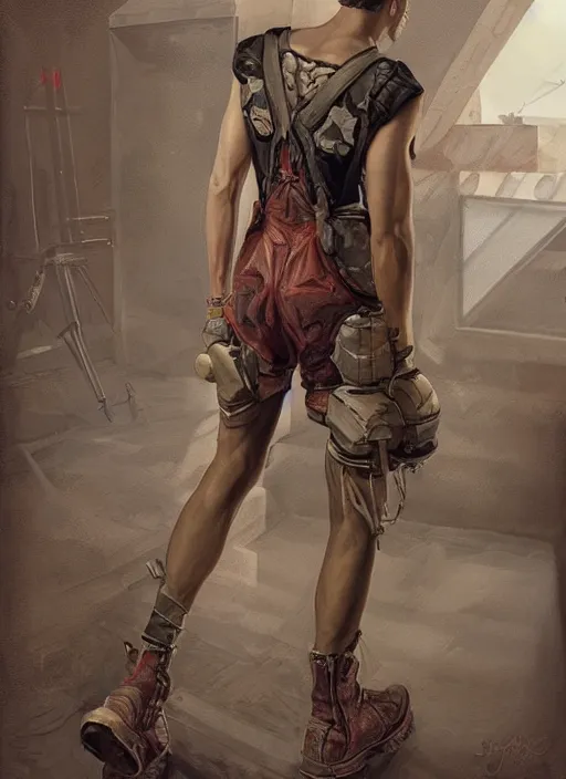 Prompt: digital _ painting _ of _ painted tank top, overalls and combat boots _ by _ filipe _ pagliuso _ and _ justin _ gerard _ symmetric _ fantasy _ highly _ detailed _ realistic _ intricate _ port