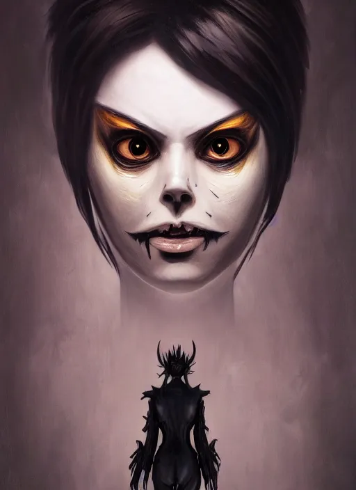 Image similar to dark portrait painting of tracer from overwatch, in style of zdzisław beksinski, scary, horror, 4 k, feminine facial features, overwatch tracer character, horror, body horror, disturbing, detailed face, dressed in dark garment, black tendrils, tall,