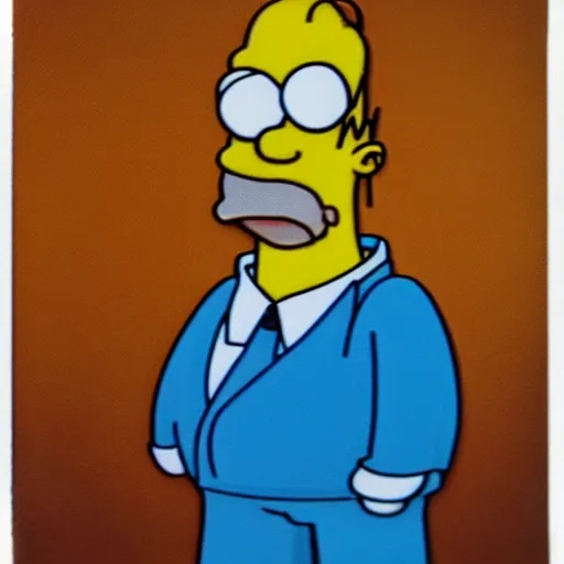 Image similar to a still polaroid photo of the real homer simpson