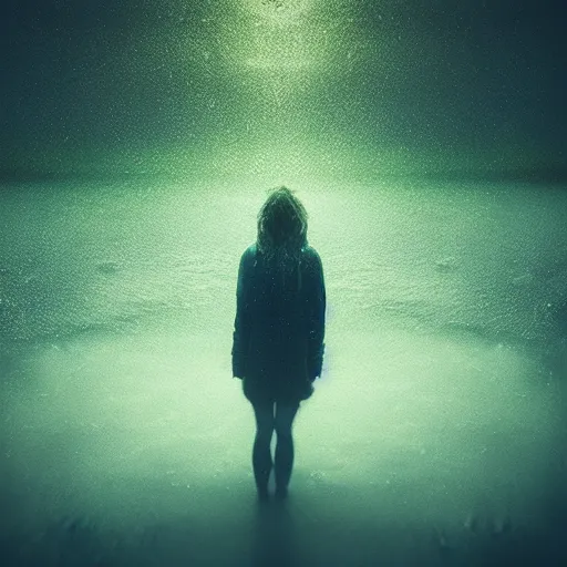 Prompt: in the style of Mikko Lagerstedt, Lovecraftian, ocean, night, Chtulhu green eyes, storm, lighting