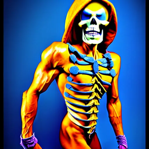 Image similar to glamour fashion modeling photo of skeletor