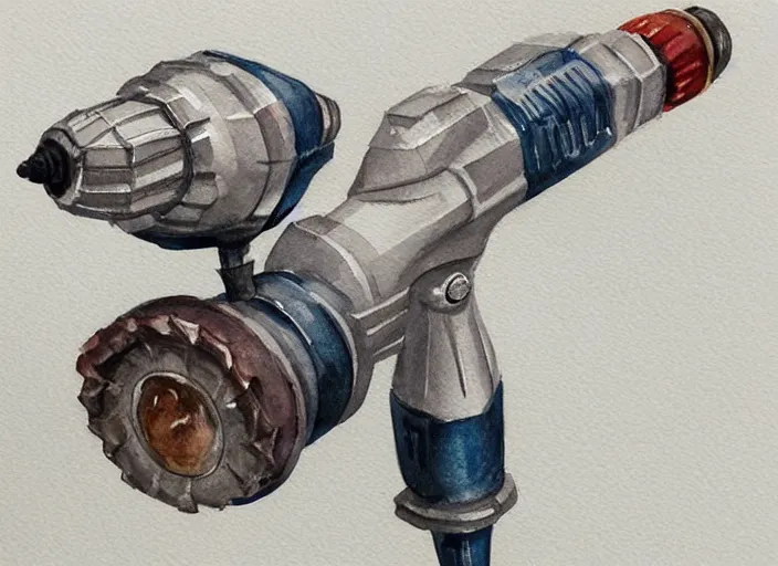 Image similar to concept art of a drill tool, pinterest, artstation trending, behance, watercolor, by coby whitmore, silver, laser light,