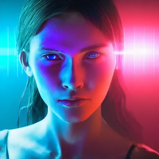 Image similar to a cyberpunk hologram of a beautiful young woman