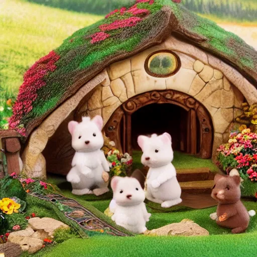 Image similar to lord of the rings calico critters in the shire