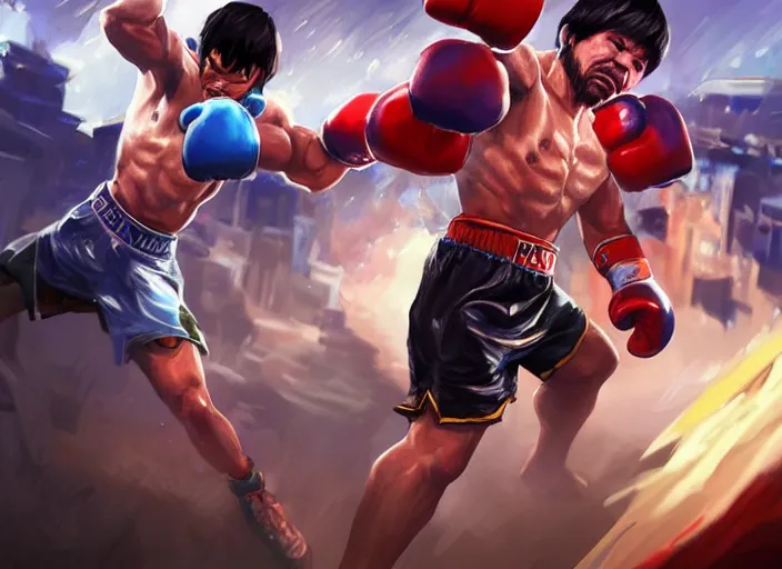 Image similar to manny pacquiao character concept art, digital illustration, trending on artstation, epic composition, 8 k uhd, masterpiece, league of legends splash art